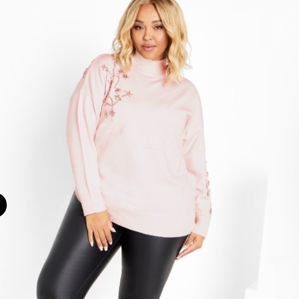 NWT City Chic Maddison Sweater blushing bride pink rhinestones